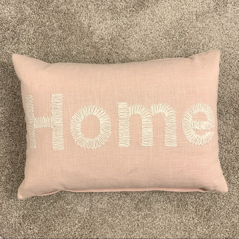 pink Linen pillow with HOME